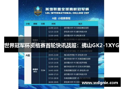 世界冠军杯资格赛首轮快讯战报：佛山GK2-1XYG